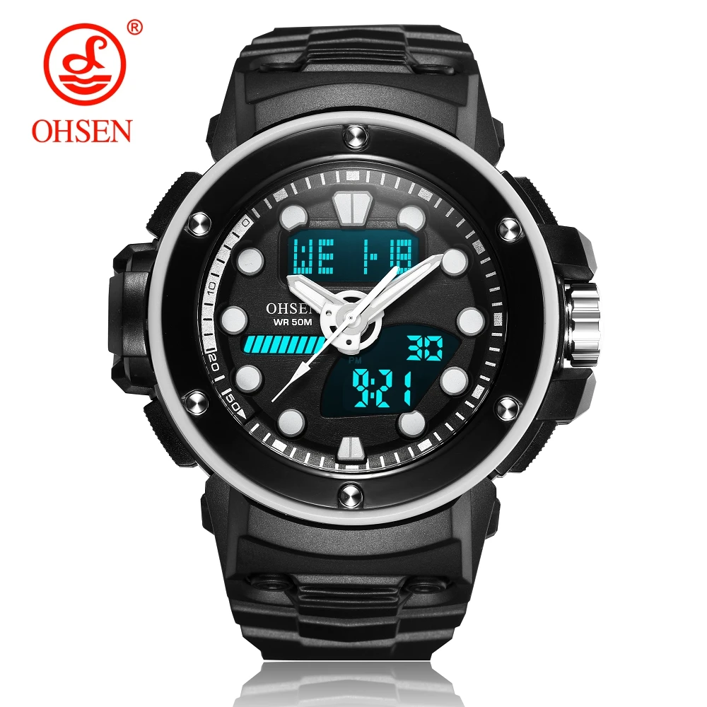 Новое поступление OHSEN Модные кварцевые цифровые часы мужские LED 50 м спортивные
