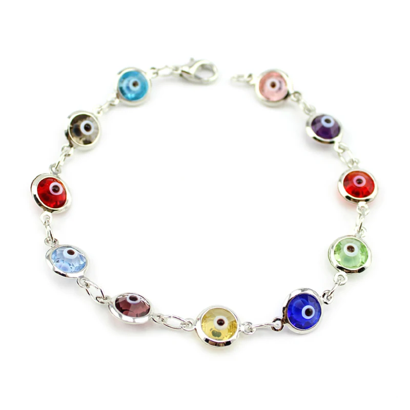 Turkish Evil Blue Eye Bracelet Crystal Multi Color Beads Jewish Arabic