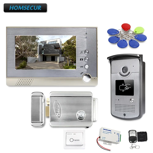 HOMSECUR 7 inch проводной видео домофонов Интерком охранника Электрический замок с ключами + брелков + Питание XM710-G + XC001