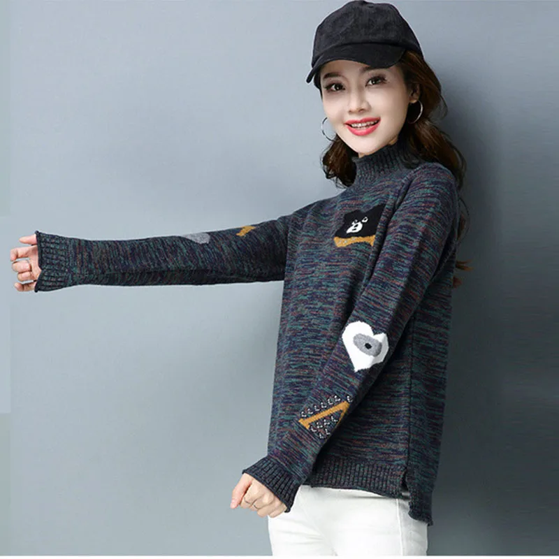 Red Medio Brown Hit gray Knit Yellow Bottoming Invierno Mujer dark caramel Dibujos Animados Alto Color Camisa Collar W213 De Caliente Suéter Nueva Otoño 2018 Casual x8qwR1g8v