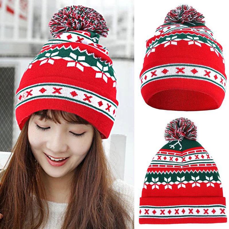 Adults Women Men Christmas Knitted Hats Winter Thick Warm Soft Wool