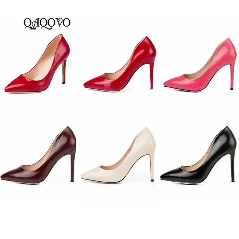 

2019 New Spring High Heels Women Shoes Sexy Patent Leather Thin High Heels Pumps Slip On Pointed Toe Dress Summer Shoes Female