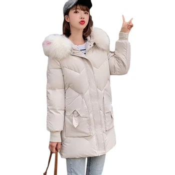 

Autumn Winter Warm Color large Fur collar Down cotton Jacket Women Korean long Cotton Jackets Womens Casual Hooded Parkas F715