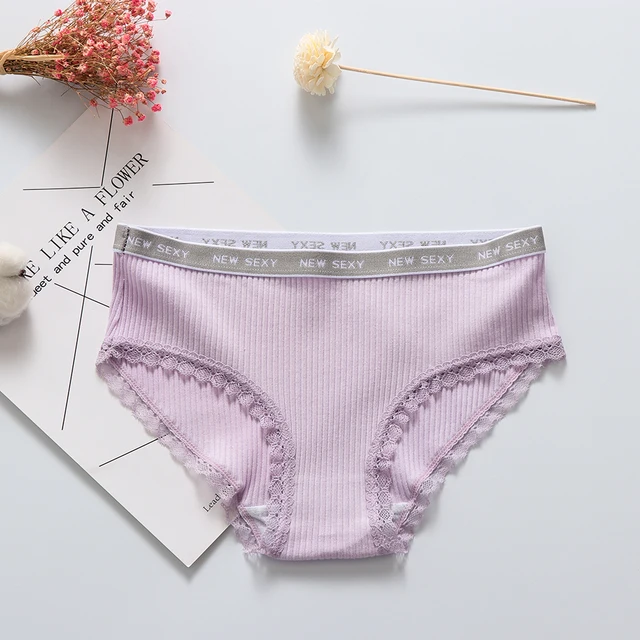 Fashion Letter Print Sexy Cotton Briefs Women's Lace Panties Cute Girls Underwear Breathable
