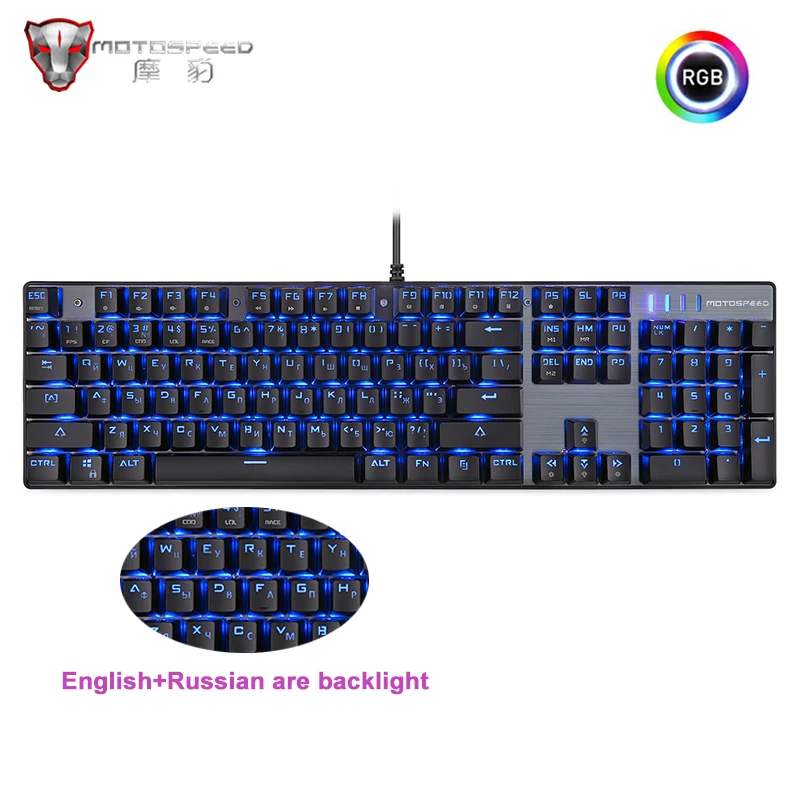 Russian/English Edition Motospeed CK104 Gaming Mechanical Keyboard RGB Backlit 104 keys Blue/Red Switch wired Keyboard for gamer