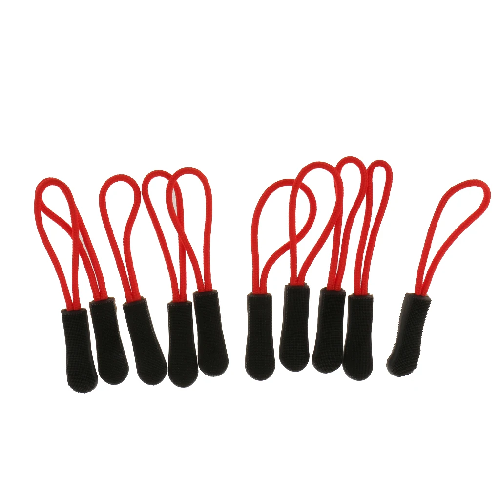 10pcs Zipper Pulls Replacement Zip Cord Puller Slider DIY Apparel Sewing Accessories for Jacket Backpack Luggage Suitcase -Red