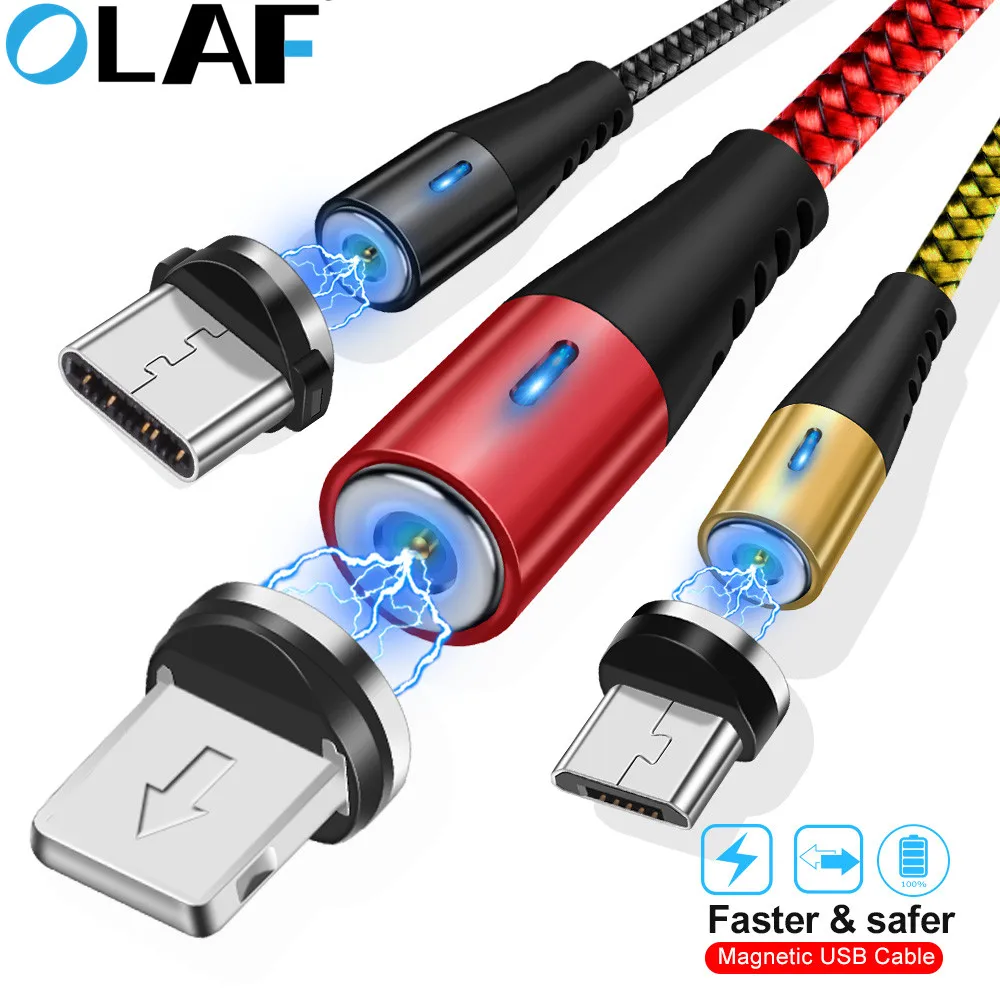 Круглый Магнитный кабель OLAF для iphone Xs max 7 8 plus Быстрая зарядка Type C Micro Usb шнур Samsung S9