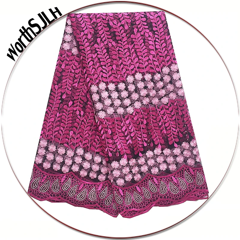 

New Latest African Laces 2018 Fushia Pink White Beaded French Net Nigerian Lace Fabric 2018 High Quality Lace Material