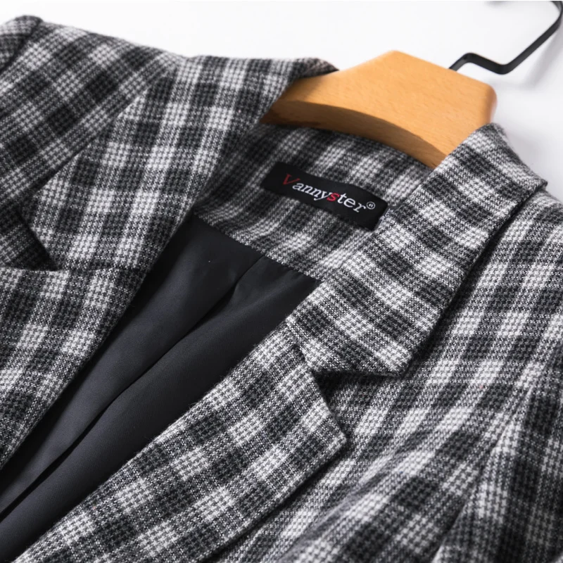 Shuchan Long Jackets Women Plaid Women Blazers 2019 Woman Clothes Single Breasted Pockets Autumn Winter 2019 New Items
