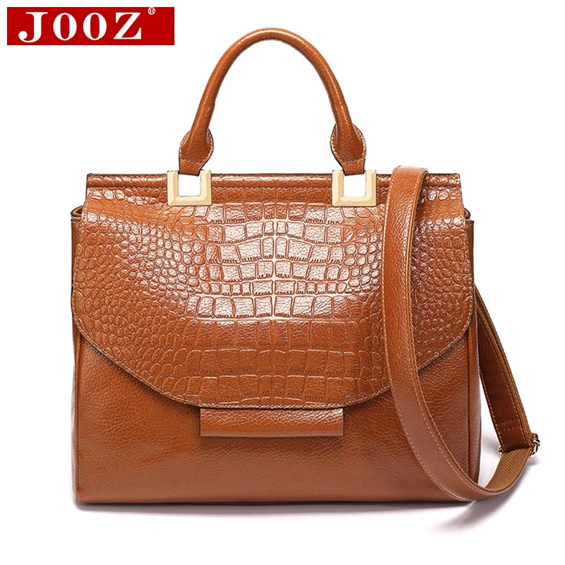 

JOOZ New Women handbags Fit Business office Leather bags for women 2019 big female Shoulder Messenger Bag crocodile purse bag