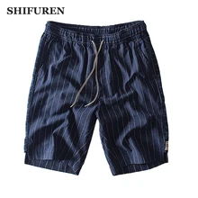 SHIFUREN Летние повседневные мужские пляжные шорты полосатые мягкие дышащие мужские льняные хлопковые шорты по колено на завязках
