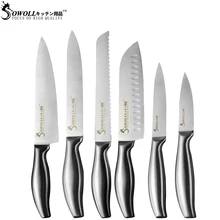 

SOWOLL Stainless Steel Knife 6 Pcs Set 8" Chef Bread Slicing 7" Santoku 5" Utility 3.5" Fruit Kitchen Knife Handmade Cutter Tool