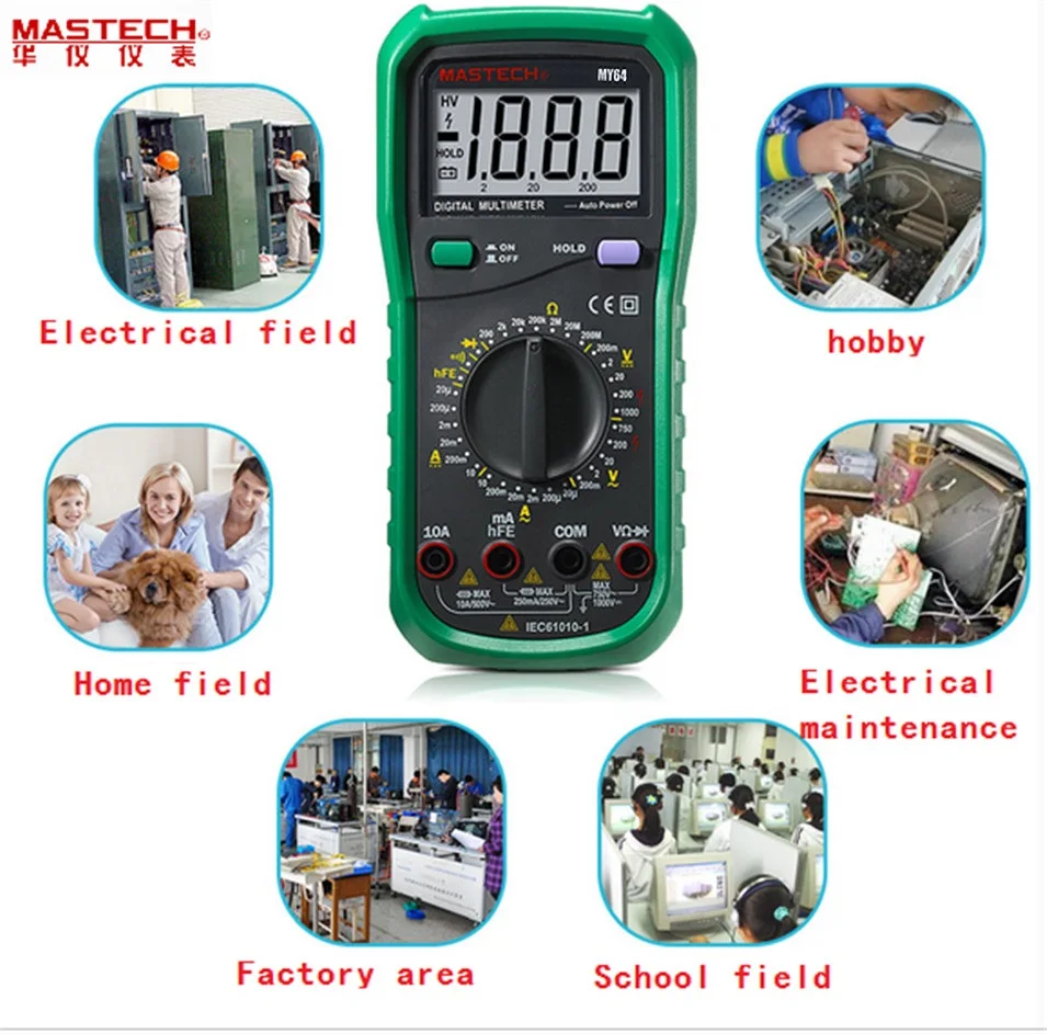 MASTECH MY64 Digital Multimeter 20A AC/DC DMM Frequency Capacitance Temperature Meter Tester w/ hFE Test Ammeter Multimetro digital multimeter w temperature capacitance frequency test lcr meter ammeter analog multitester