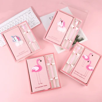 

New Arrival Cute Flamingo Unicorn Cactus Notebook gel pen set with box Weekly Planner School Office Supplies Kawaii Stationery