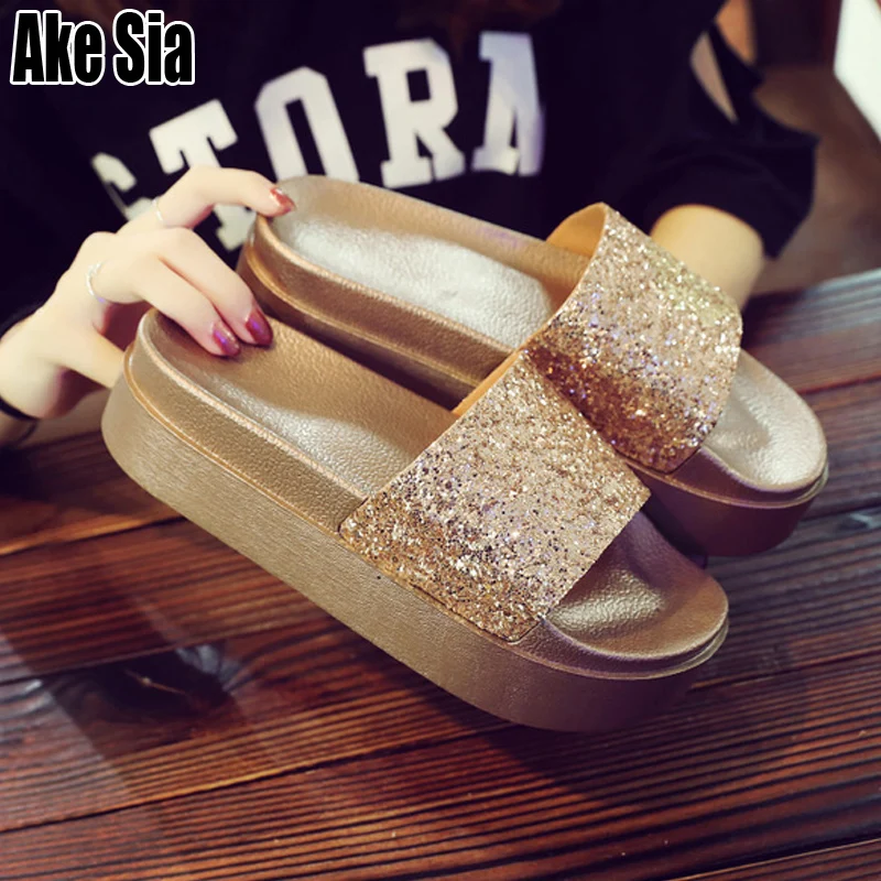 

Plentiful Flash Sequins Flash Summer Women Lady Casual Fashion Peep Toe Flange Slugged Bottom Flats Slippers Babouche Shoes A469