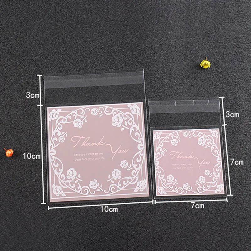 Мешок для выпечки 100 шт печенье конфеты упаковка пластиковый подарочный пакет самоклеющийся пищевой розовый цветок розы для свадебной вечеринки