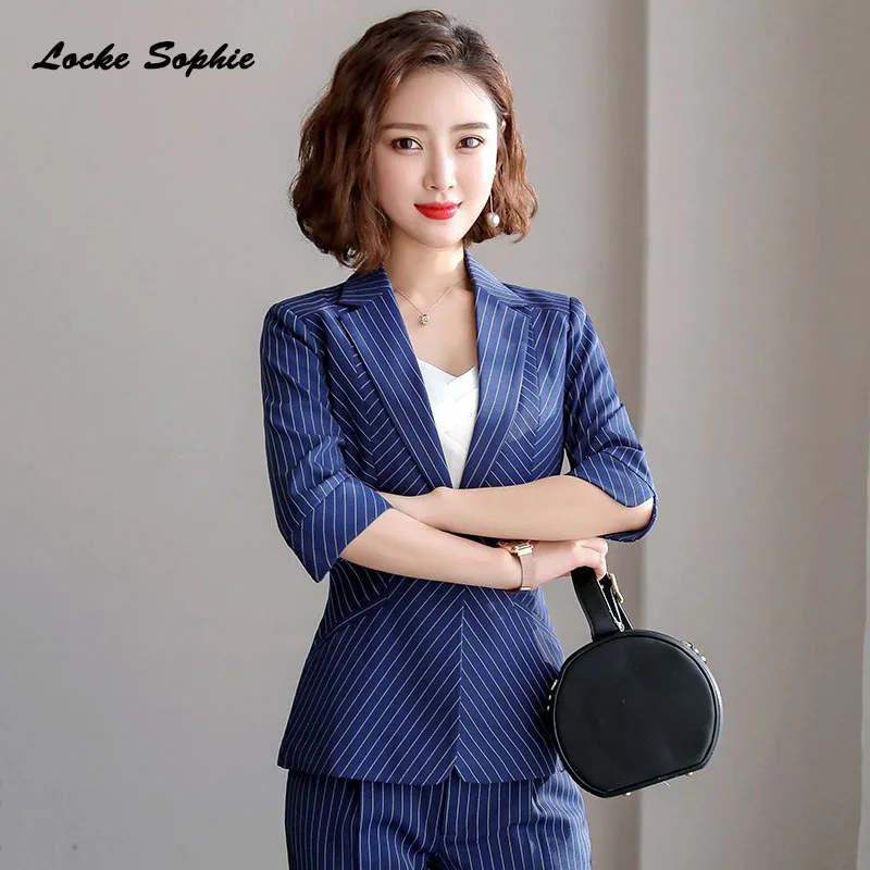 1pcs Women's Plus size Blazers coats 2019 Summer cotton Splicing stripe Small Suits jackets ladies Skinny Blazers Suits coats
