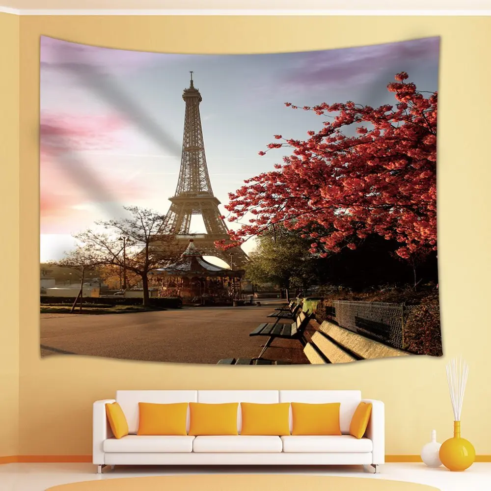 Paris Decor Cherry Blossoms under the Eiffel Tower Tapestry Wall