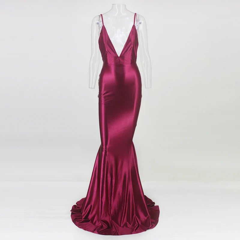 NATTEMAID летнее блестящее платье женское облегающее платье с v-образным вырезом в стиле Русалочки без спины Длинные платья сексуальное элегантное платье для выпускного вечера Vestidos - Цвет: Красный