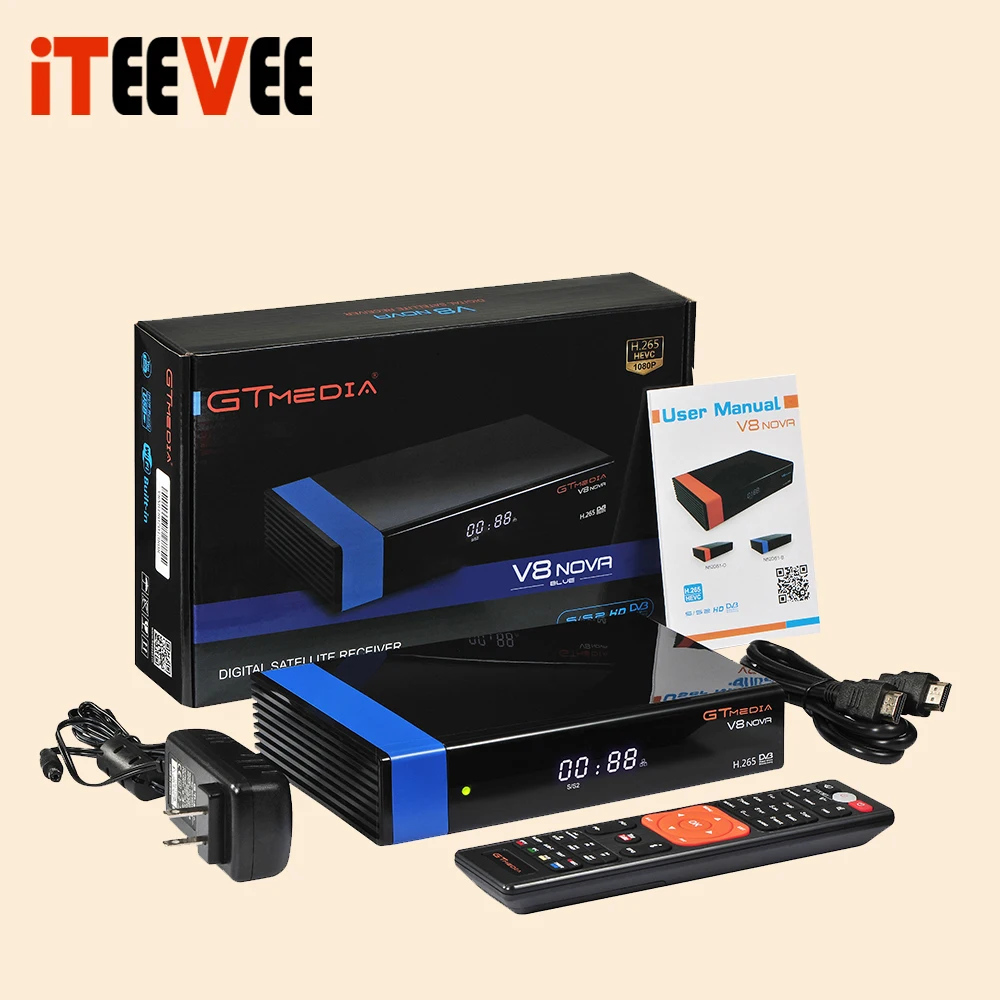 GTMEDIA V8 NOVA синий спутниковый ресивер DVB S2 встроенный wifi Ethernet power vu biss ccam newcamd телеприставка Корабль из Испании