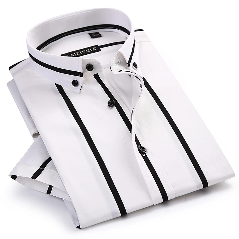 Men's Contrast Wide Stripe Short Sleeve Dress Shirts Comfortable Soft