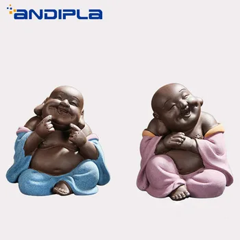 

Boutique Yixing Purple Clay Tea Pet Handmade Happy Laugh Maitreya Buddha Statue Ornament Feng Shui Lucky Souvenir Tea Tray Decor
