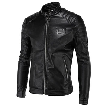 

Quality Assurance 2018 Men's Leather Jacket Minimalistic Stand Collar Large Size Leather Coat Jaqueta De Couro Brand Clothing