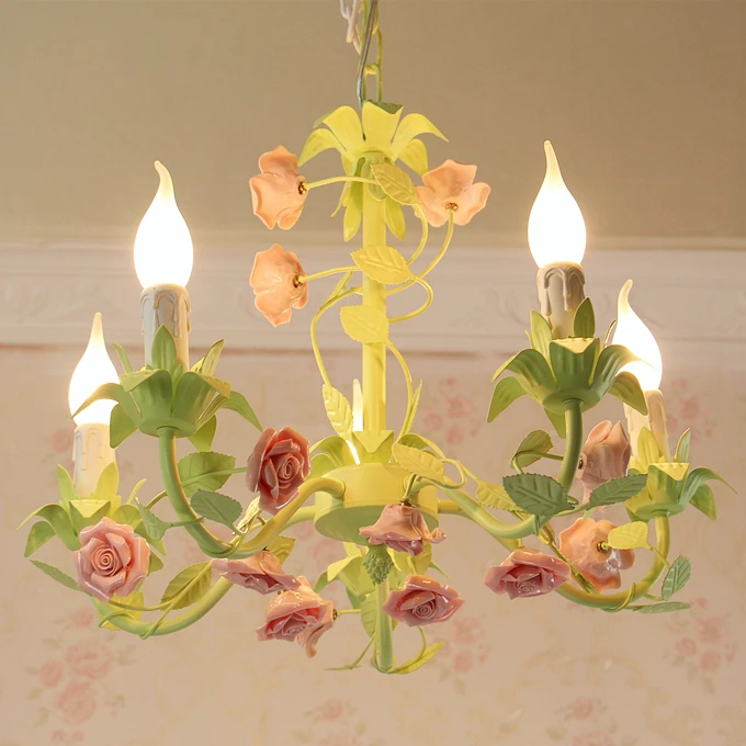 子供花シャンデリアランプ緑色光沢ライトローズの花のシャンデリア照明器具 E14 Led 家の装飾シャンデリア シャンデリア Aliexpress