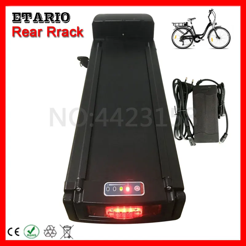 Clearance EU US No Tax 24V 36V 48V 10AH 13AH 15AH 18AH 20AH Rear Rack Lithium E-Bike Battery Pack with Taillight+Double Layer Luggage Rack 1