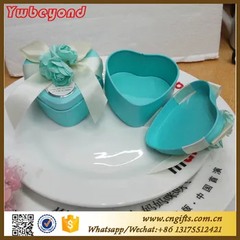 

50pcs/lot Tinplate heart small size wedding favors box tiffany blue tinplate candy box
