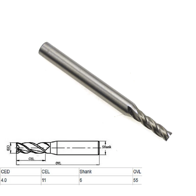 10Pcs Carbide End Mill HSS 4 Flutes 4MM Diameter Milling Cutter