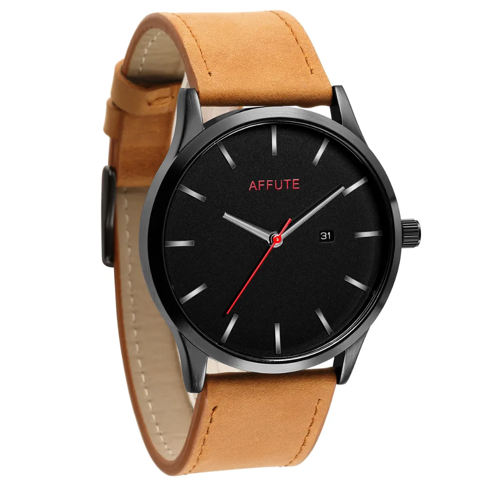 AFFUTE Fashion Mens Watches Top Brand Luxury Analog Quartz Watch Men Casual Waterproof Leather Sport Watch Relogio Masculino