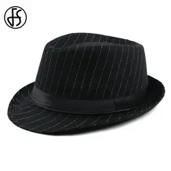 FS Винтаж полосатый фетр шляпа широкими полями Гангстерские шляпы для мужчин 2018 стильный Трилби демисезонный s Классический лент