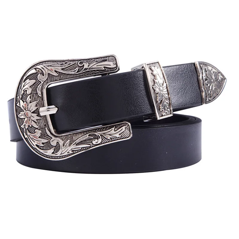 Women Black Leather Western Cowgirl Waist Belt Metal Buckle Waistband ...