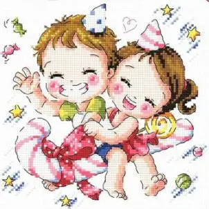 cs-2723 Cross Stitch Kit Flying Candy Boy and Girl SO