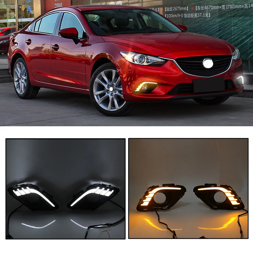 

CAPQX For Mazda6 Mazda 6 Atenza 2015 2016 2017 LED Daytime Running Light DRL Fog Lamp Day Light Cover With Yellow Turn light