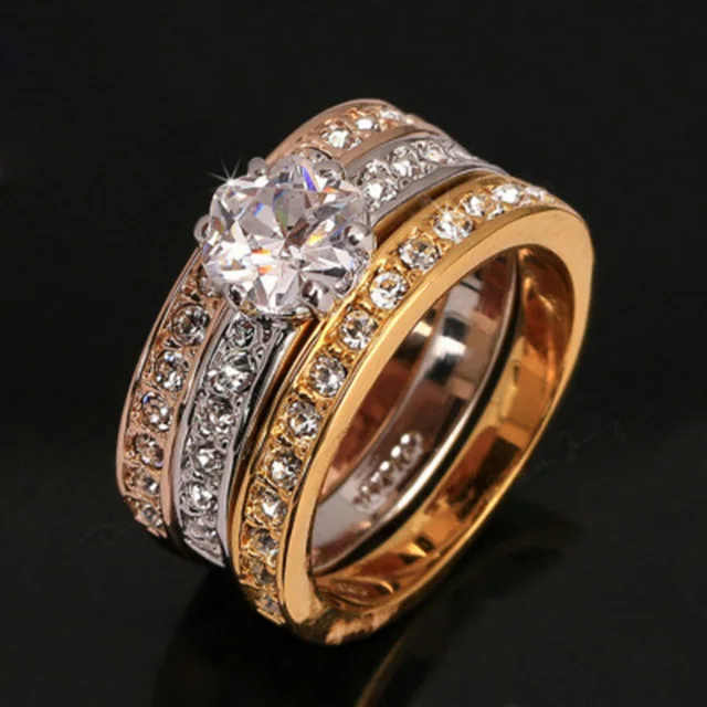 

NEW Top Quality Gold Concise Classical CZ Crystal Wedding Ring Rose Gold Color Austrian Crystals Wholesale