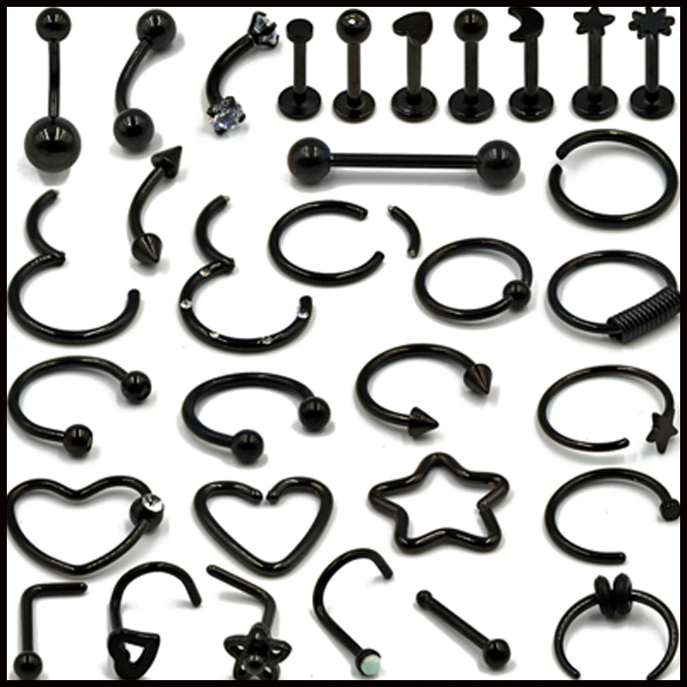 

1PC Steel Black Seamless Hinged Nose Hoop Septum Clicker Piercings Heart Star Lip Labret Ring Ear Cartilage Tragus Sexy Jewelry