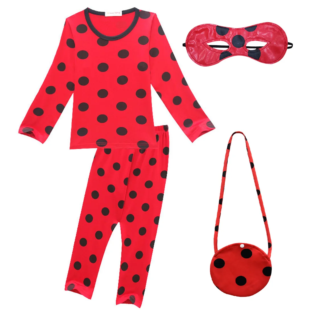 

Children Lady bug Suit Cosplay Costume Halloween Girls Ladybug Halloween Costumes+Bag and mask Kids set red Fancy Party clothes