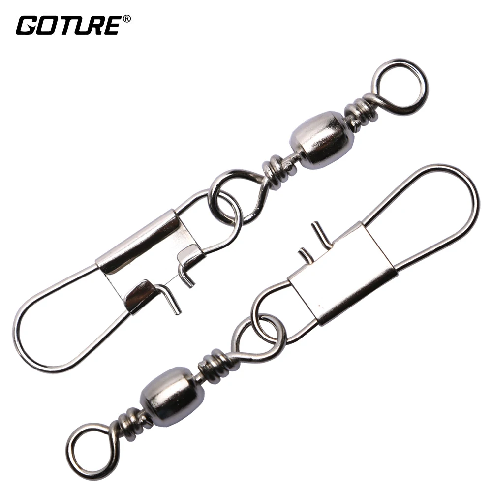 Goture Fishing Swivel 100pcs Barrel Swivel with Interlock Snap Lure  Connector Solid Ring Swivels All for Fishing Accessories