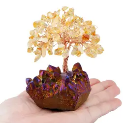 TUMBEELLUWA кристалл дерево золото фиолетовый Титан кварцевый кластер базы бонсай лаки деньги скульптура дерева украшения