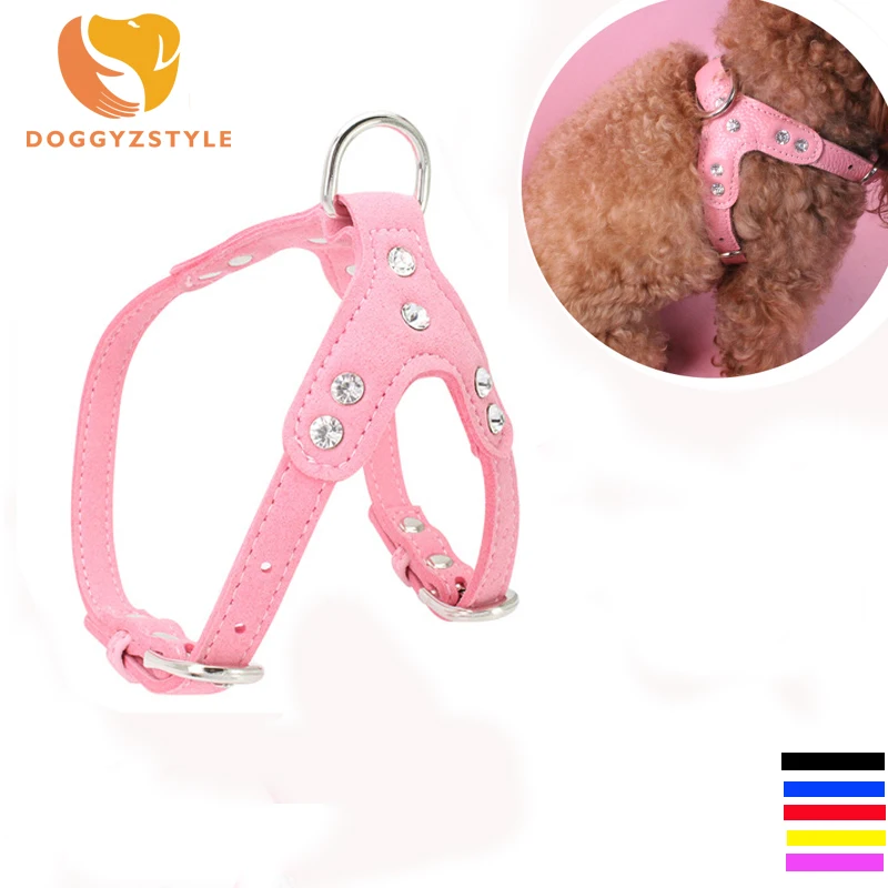 

Soft Suede Pet Dog Harness Vest Puppy Cat Adjustable Rhinestone Chest Outdoor Walking Harnesses Collar For Small Dogs Accessorie
