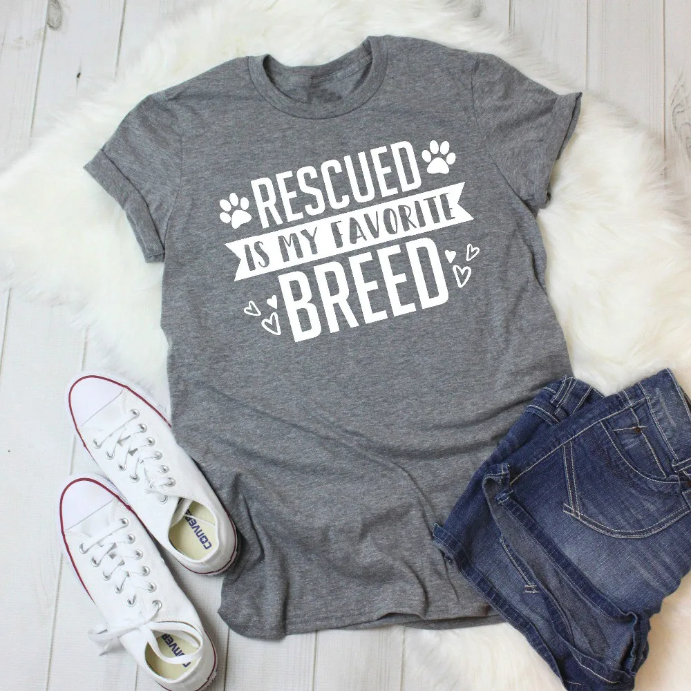 

Rescued Is My favorite Breed Adopt Dont Shop Fur Mama Shirt Dog Lover Gift funny slogan heart graphic aesthetic camisetas tees