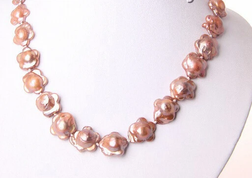 

FREE SHIPPING>>>@@ > RHJ0095 stunning big 16mm baroque flower freshwater cultured pearl necklace