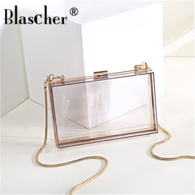 Blascher New Small Clear Square Package Clutch Women Chain Shoulder Messenger Bags Handbag Purse ...