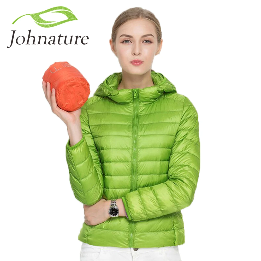 Johnature, куртка с капюшоном, 90% утиного пуха, Осень-зима, 12 цветов, новинка, теплая, тонкая, на молнии, женская, модная, светильник, пуховик, S-3XL