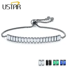 USTAR регулируемые браслеты с квадратными кристаллами для женщин AAA кубический цирконий черный цвет звено цепи браслет и ювелирный женский браслет