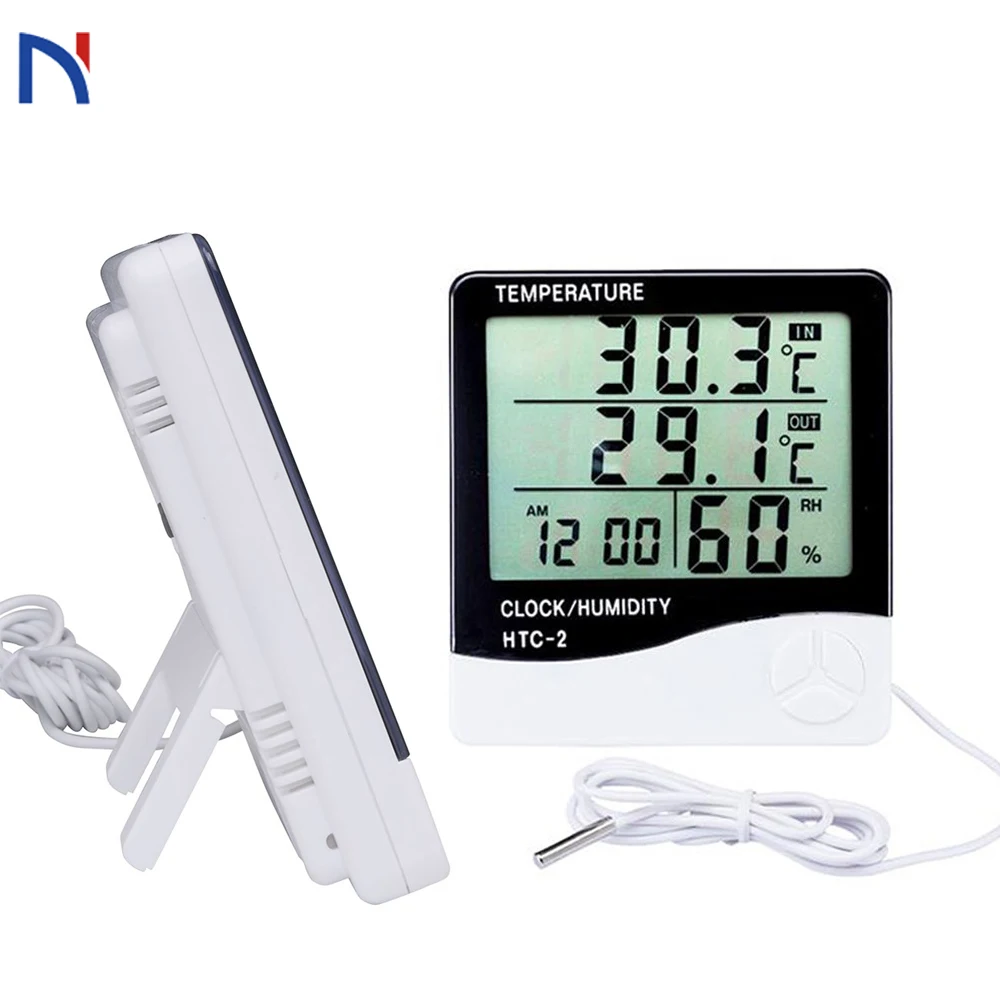 

HTC-2 Digital Thermometer Hygrometer Electronic LCD Temperature Humidity Meter Weather Station Indoor Outdoor Clock