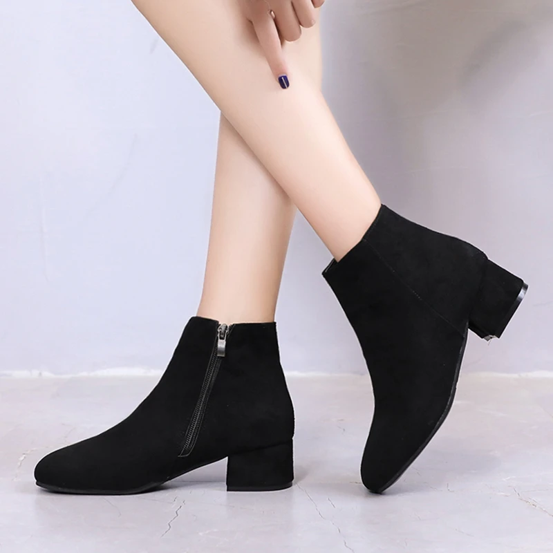 women's black ankle boots low heel