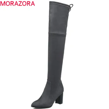 

MORAZORA 2020 new arrival Elastic cloth thigh high boots pointed toe autumn winter long boots fashion sexy high heels shoes